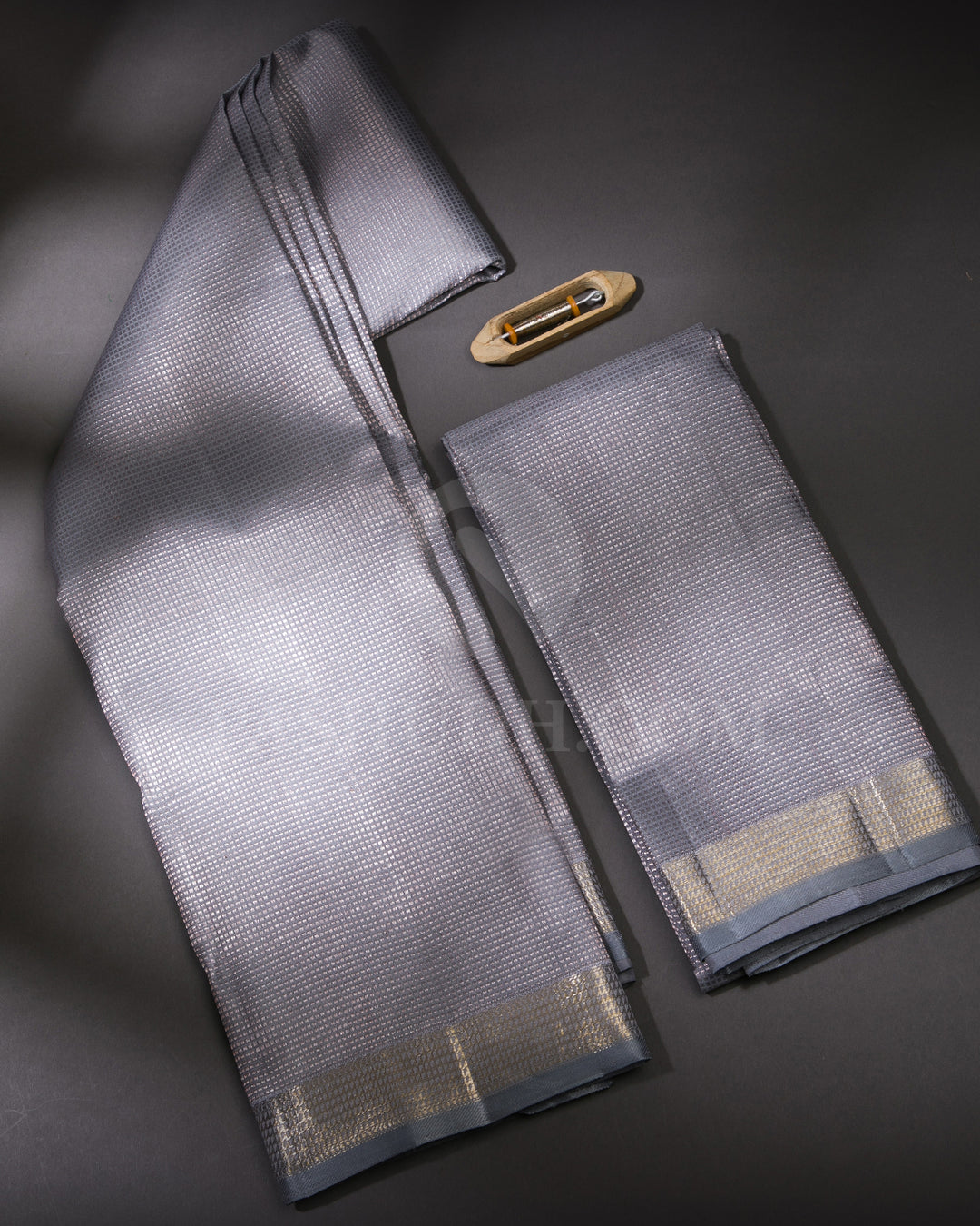 Grey Pure Kanjivaram Silk Dhoti and Angavastra - V7