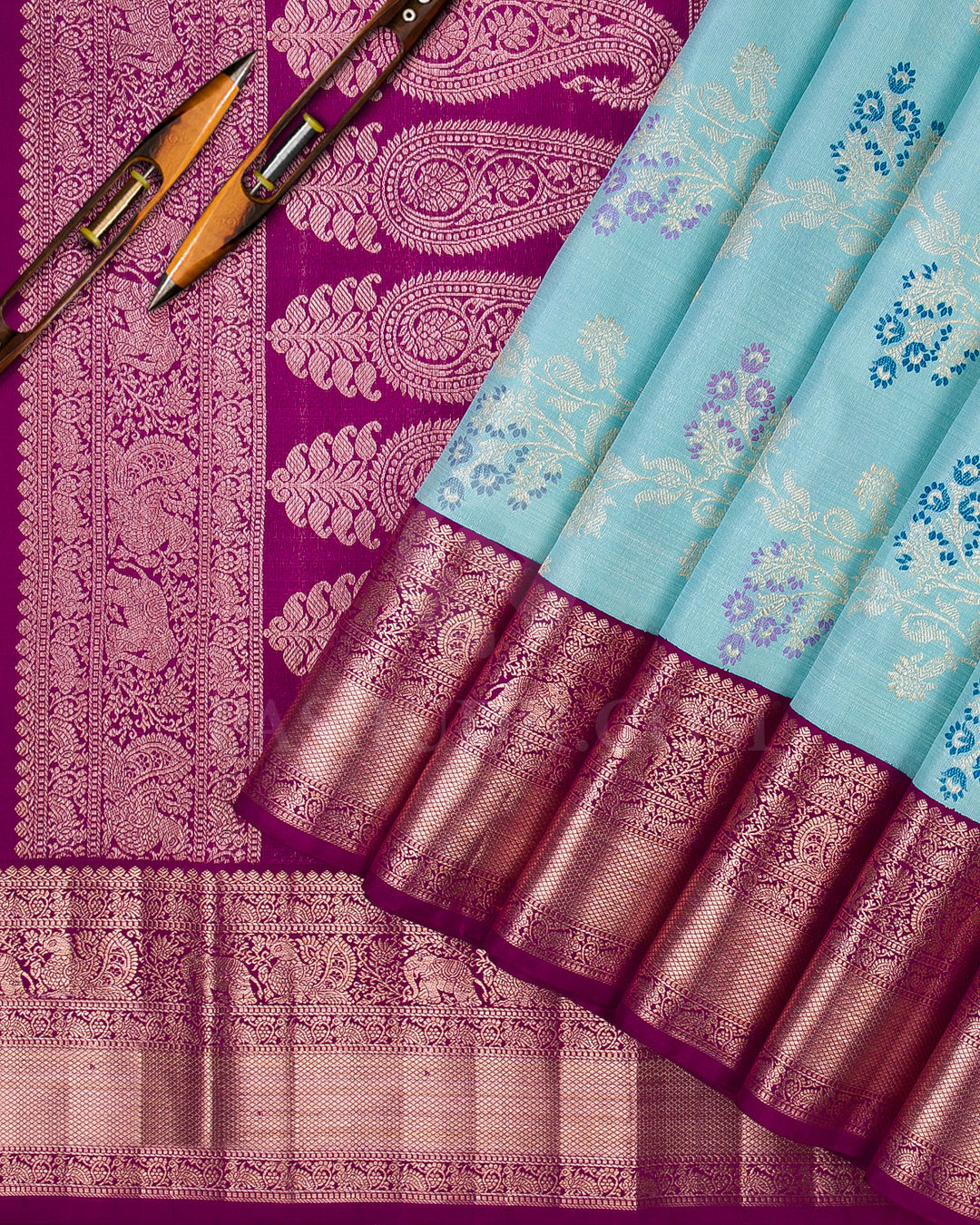 Sky Blue And Magenta Kanjivaram Silk Saree - S1219(A)