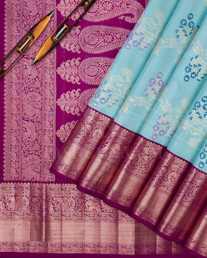 Sky Blue And Magenta Kanjivaram Silk Saree - S1219(A)