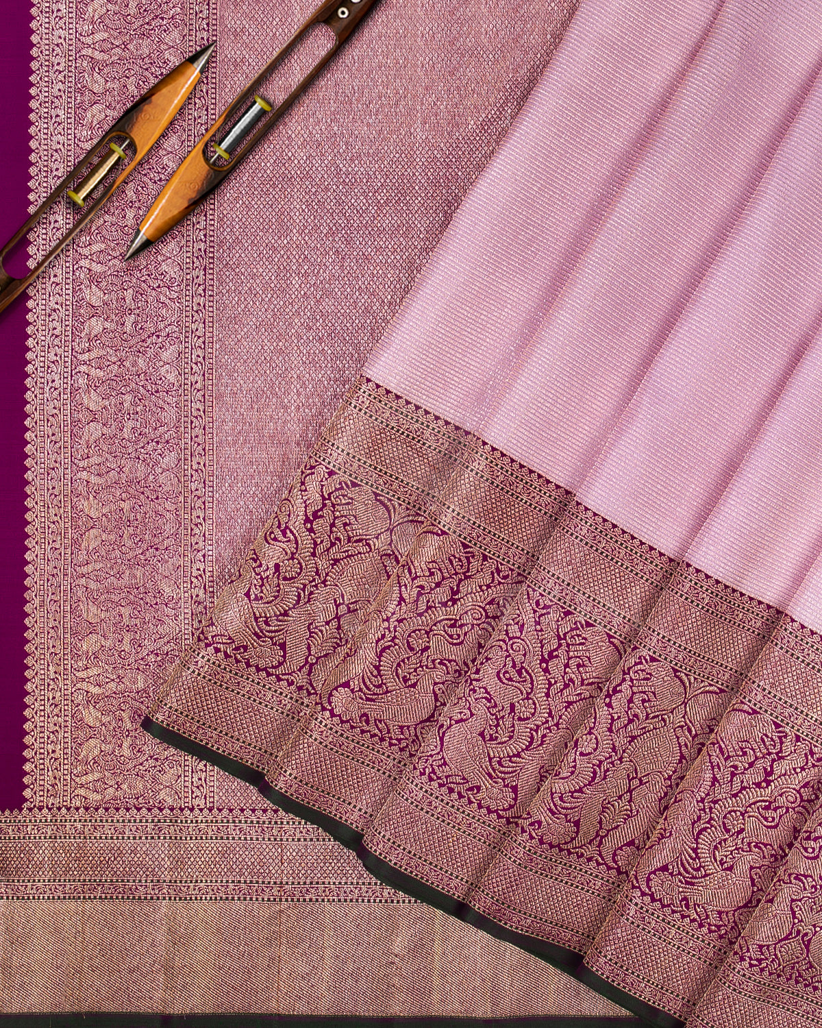 Baby Pink and Violet Kanjivaram Silk Saree - S1234(A)