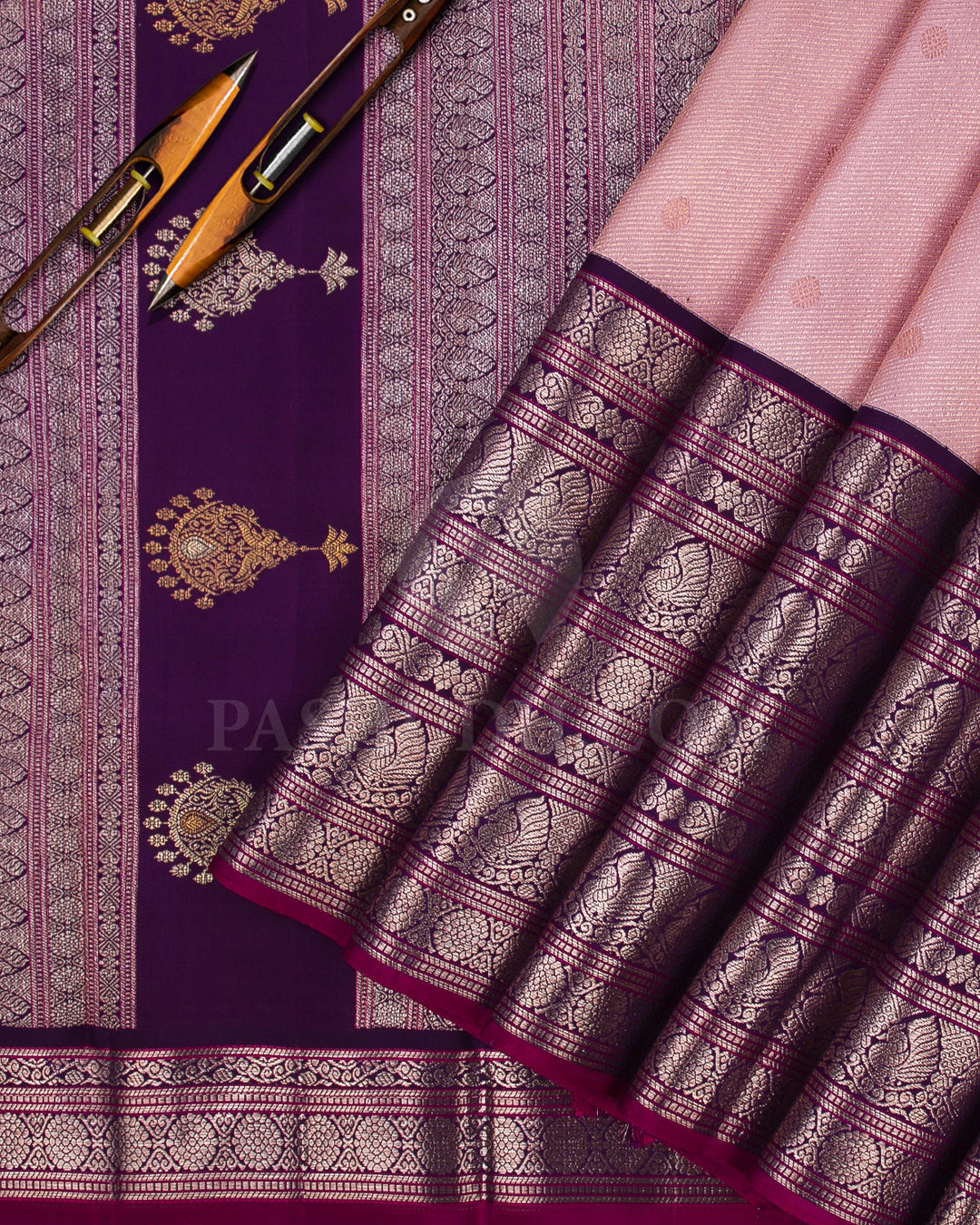 Mild Pink And Royal Purple Traditional Kanjivaram Silk Saree - S1236(A)
