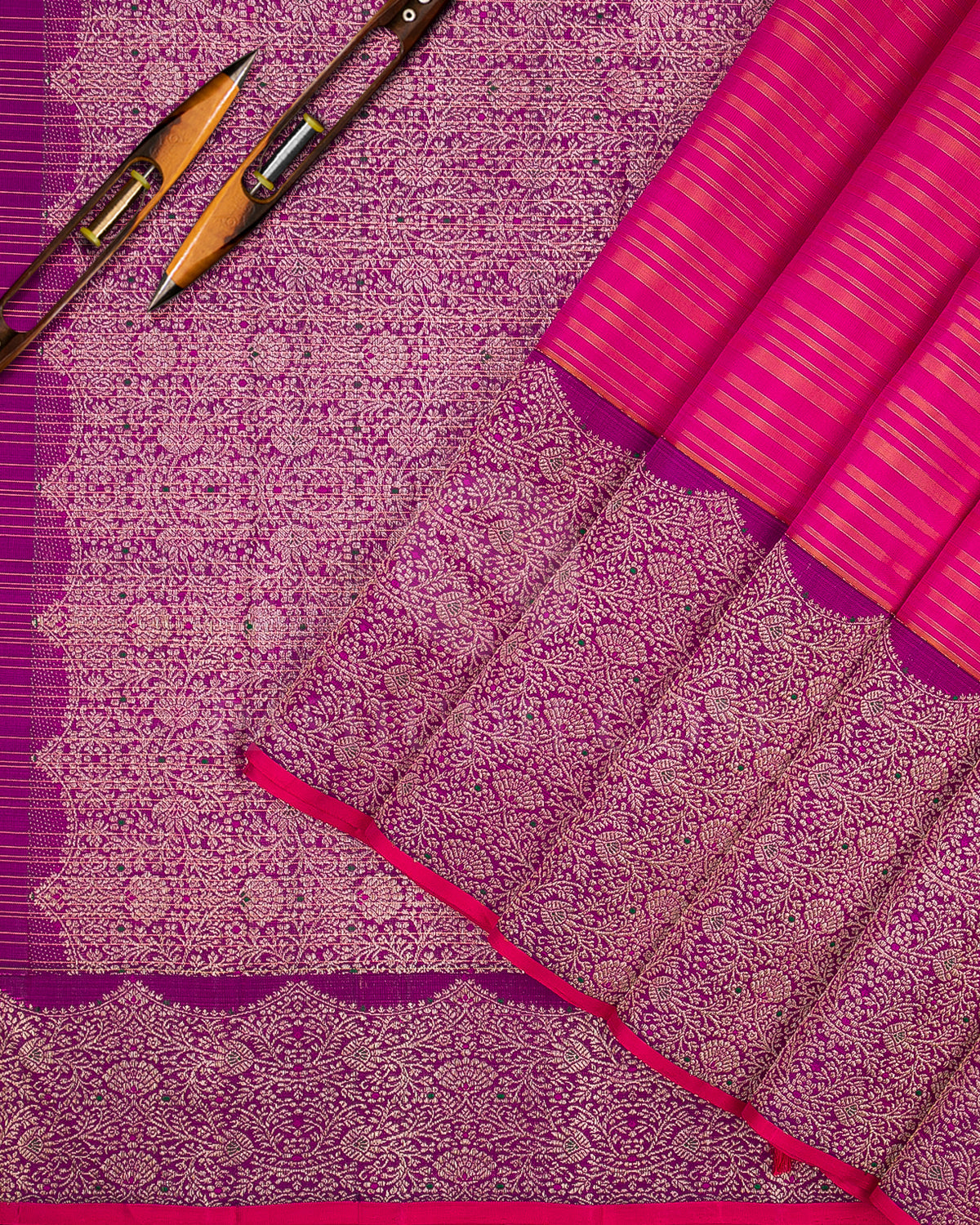 Pink, Orange And Violet Kanjivaram Silk Saree - S1176(A)