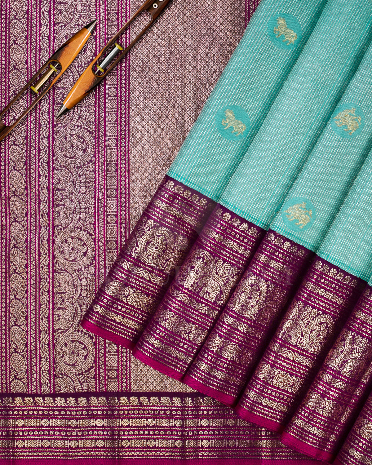 Turquoise And Purple Kanjivaram Silk Saree - S1260(A)