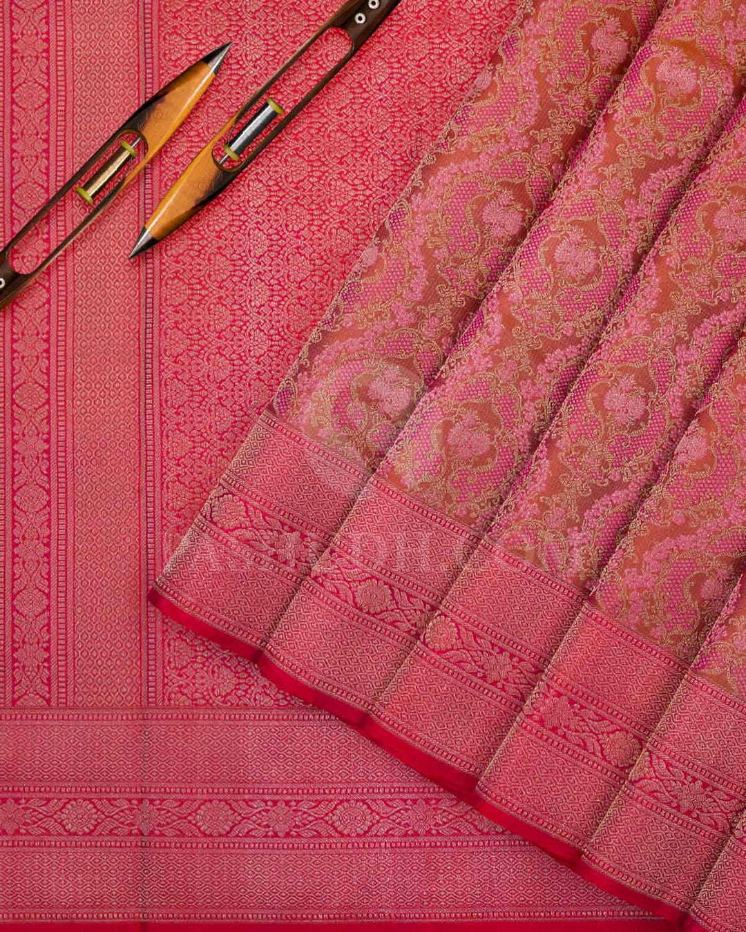 Orange Shot Pink Kanjivaram Silk Saree - DT277(A)