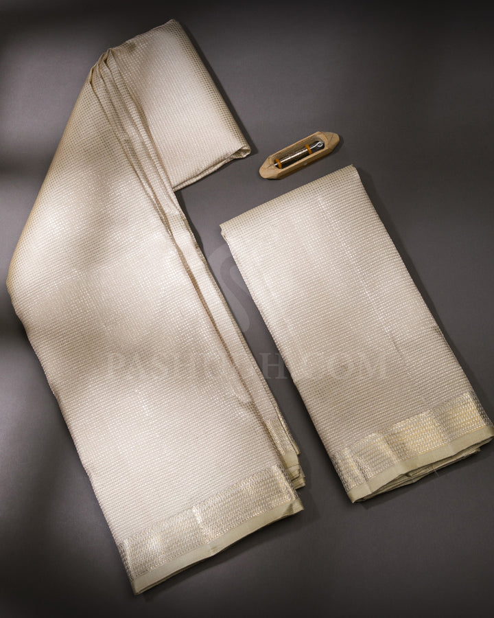 Cream Pure Kanjivaram Silk Dhoti and Angavastra - V8