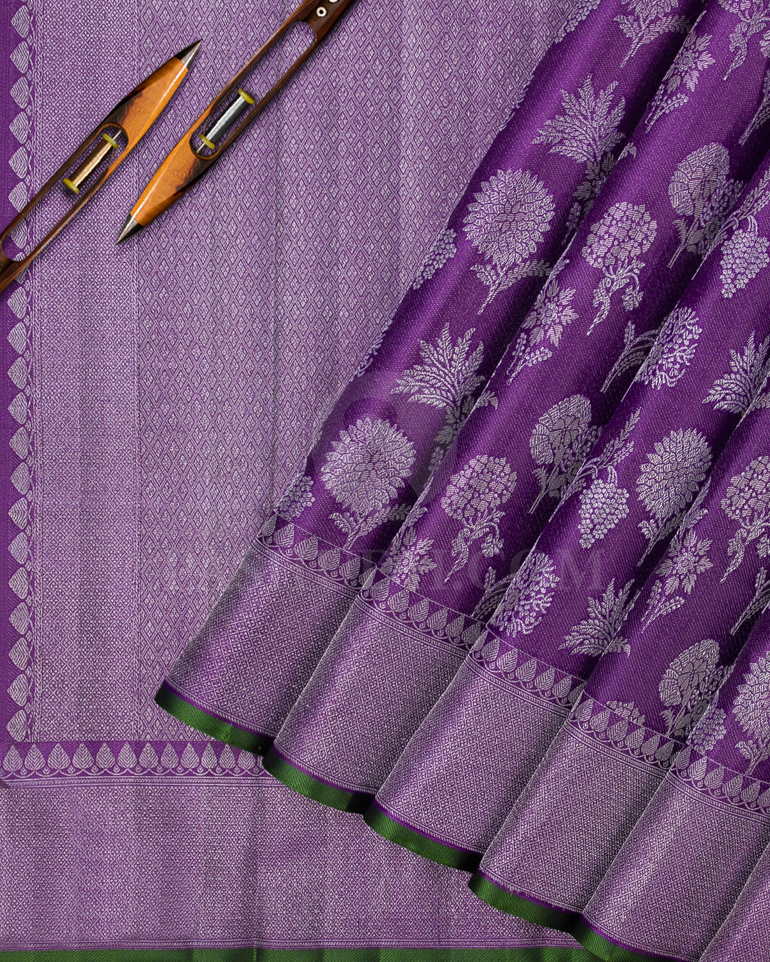 Deep Lavender And Green Kanjivaram Silk Saree - D573(A)