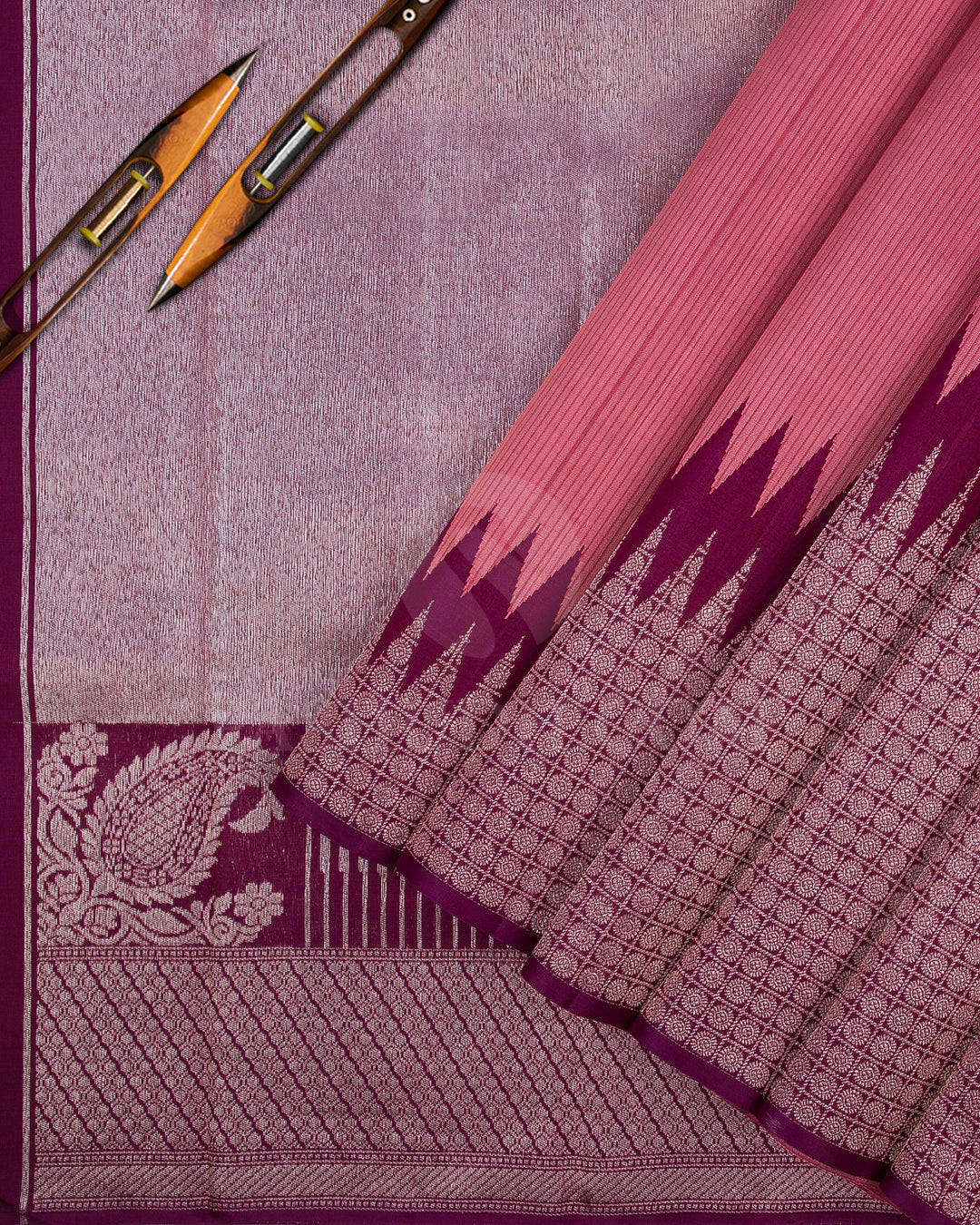 Old Rose And Purple Raising Border Kanjivaram Silk Saree - S1231(A)