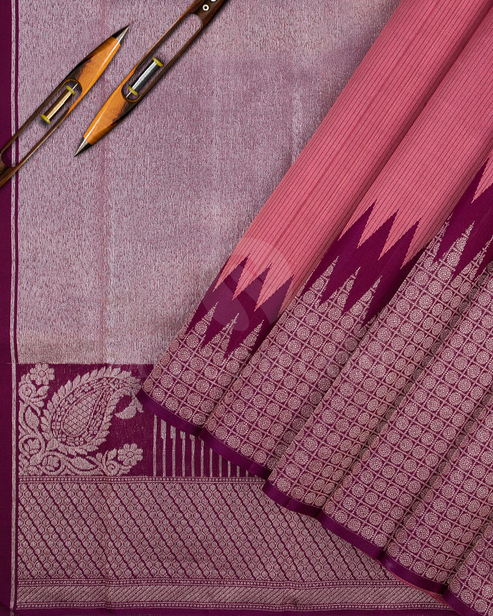 Old Rose And Purple Raising Border Kanjivaram Silk Saree - S1231(A)
