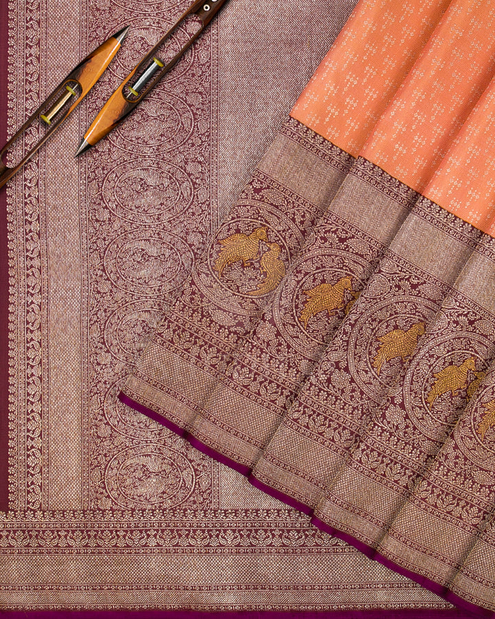 Peach and Brown Kanjivaram Silk Saree - S1215(B)