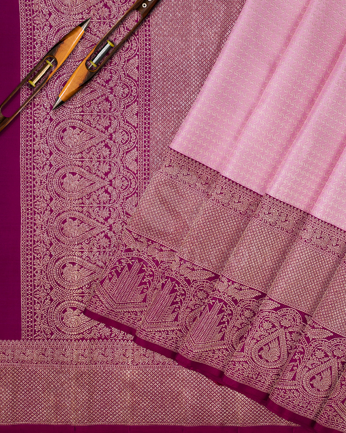 Baby Pink And Violet Kanjivaram Silk Saree - S1259(A)