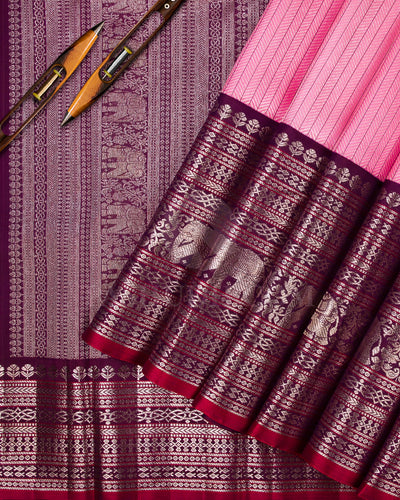 Rose Pink And Arakku Kanjivaram Silk Saree - S1237(A)