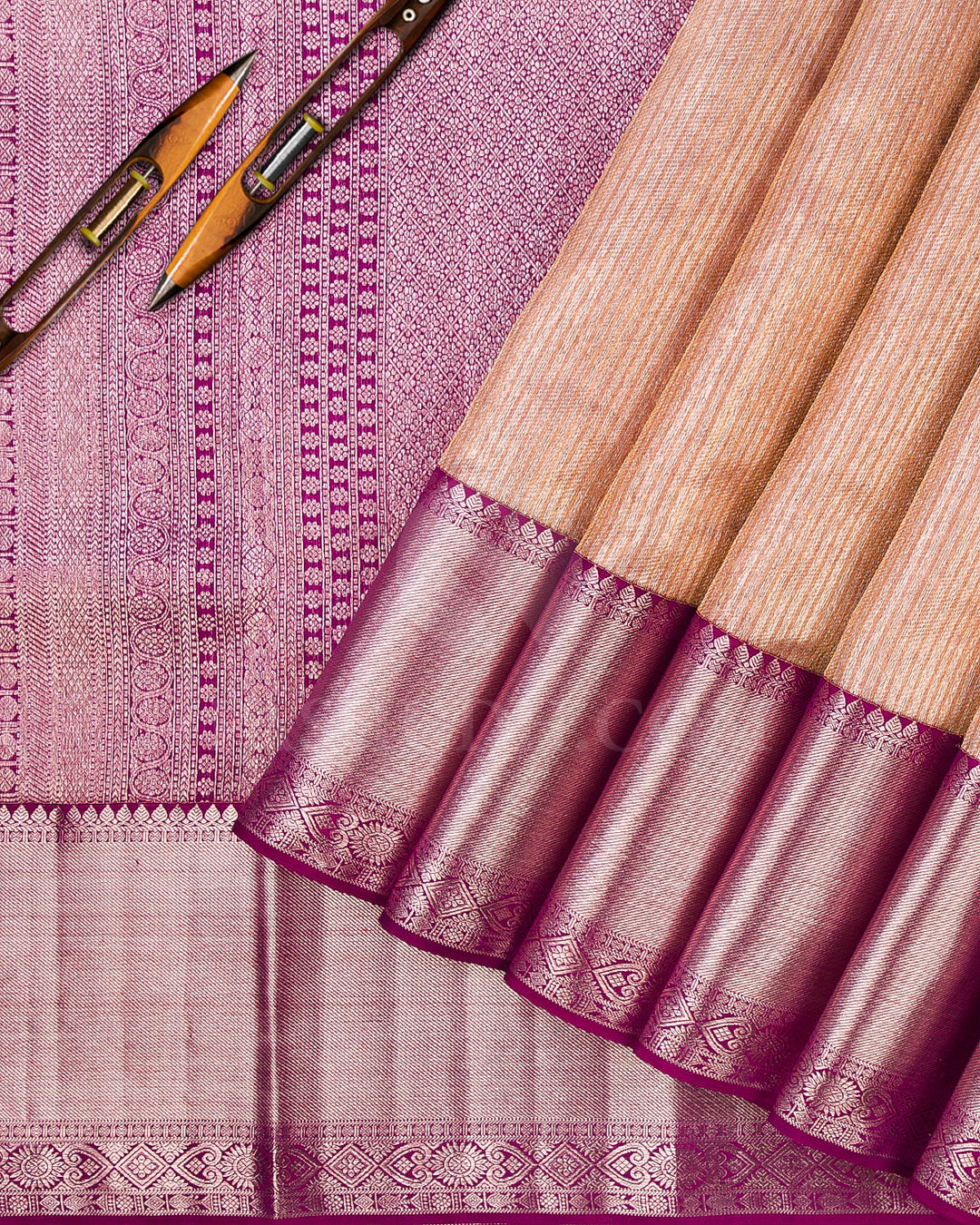 Gold, Silver And Violet Organza Kanjivaram Silk Saree - S1229(A)