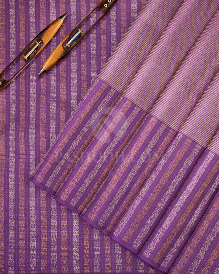 Lavender and Grey Pure Zari Kanjivaram Silk Saree - S724 - View 3