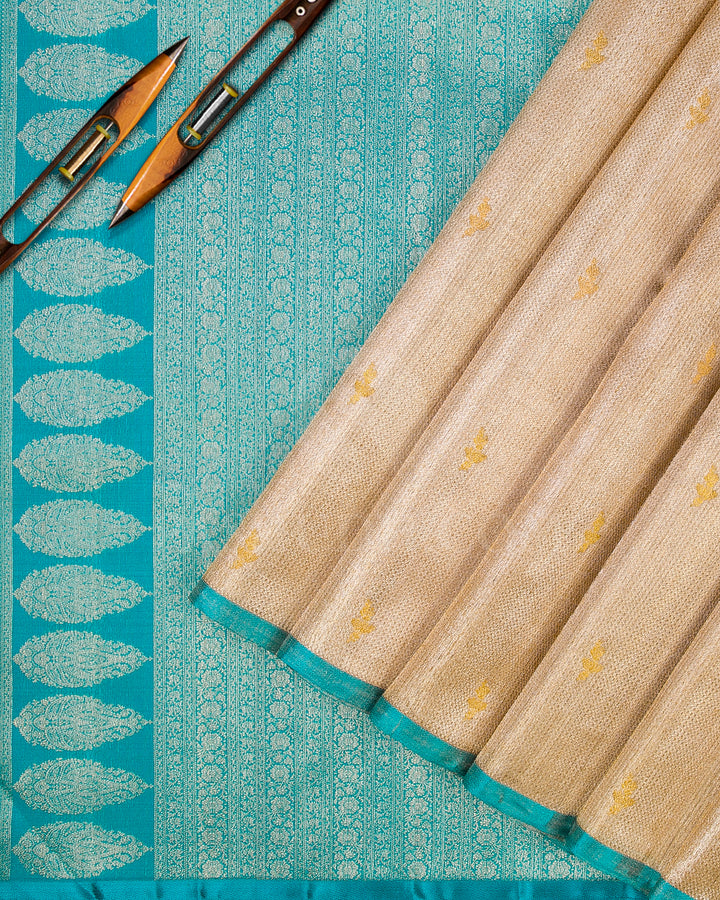 Gold and Silver, Anandha Blue Borderless Organza Kanjivaram Silk Saree - S1256(A)