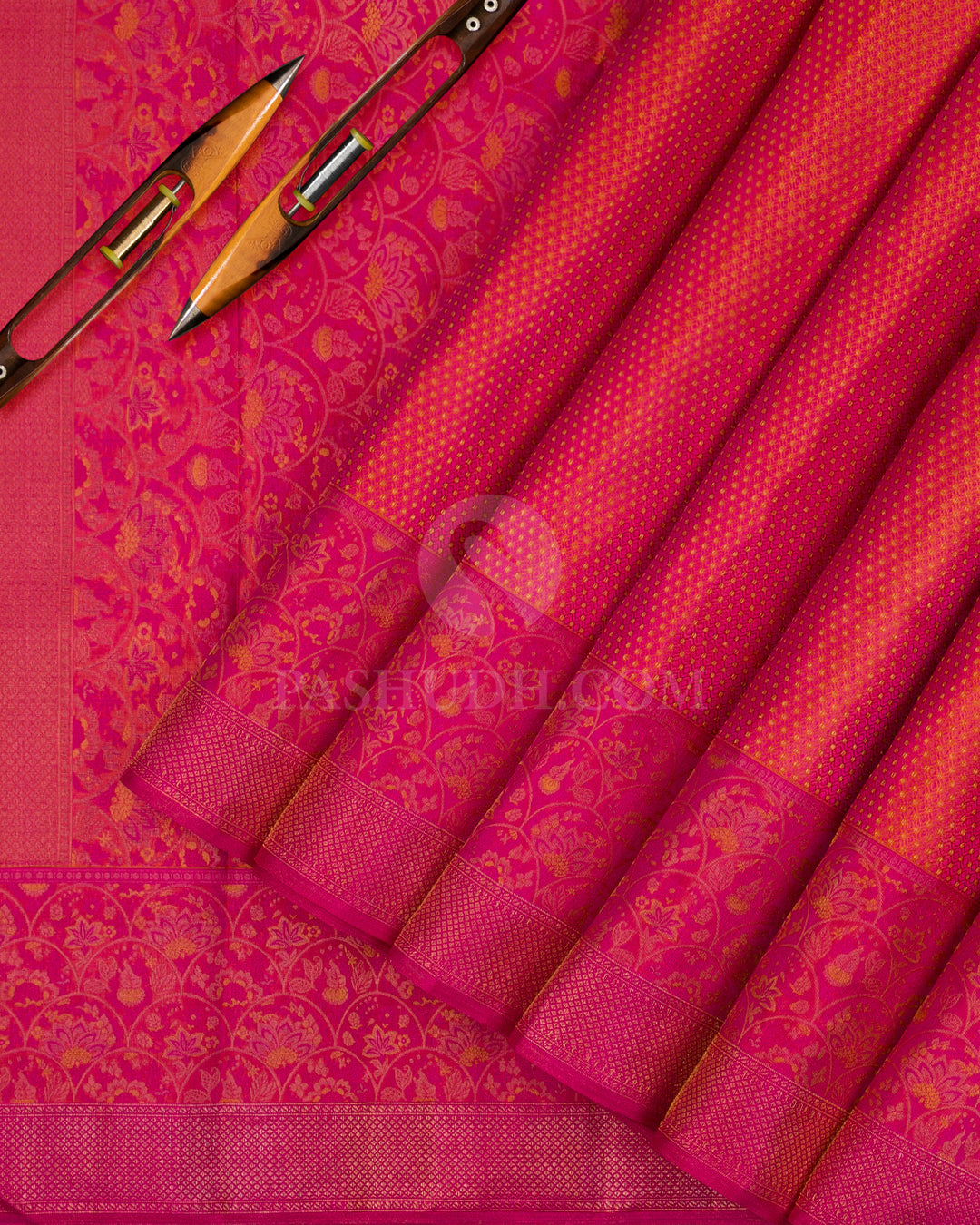Orange Shot Pink And Rani Pink Kanjivaram Silk Saree - D526(C) - View 1