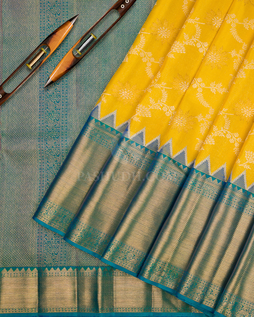 Tuscany Yellow & Anandha Blue Kanjivaram Silk Saree - S855 - View 3