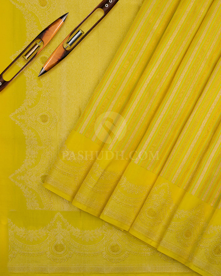 Neon Green & Cobalt Blue Kanjivaram Silk Saree - S1115(A) - View 1