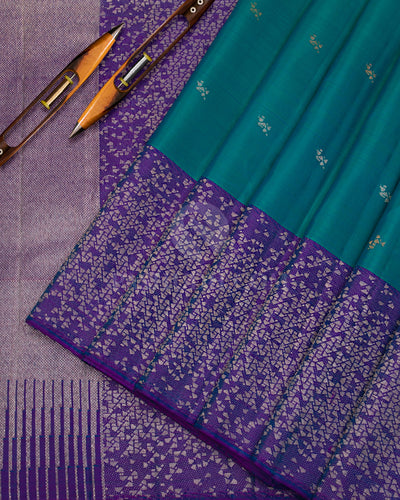 Rama Green & Blue Violet Kanjivaram Silk Saree - S1004 - View 2