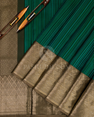Shades of Green and Khaki Kanjivaram Silk Saree - DT183 - View 2