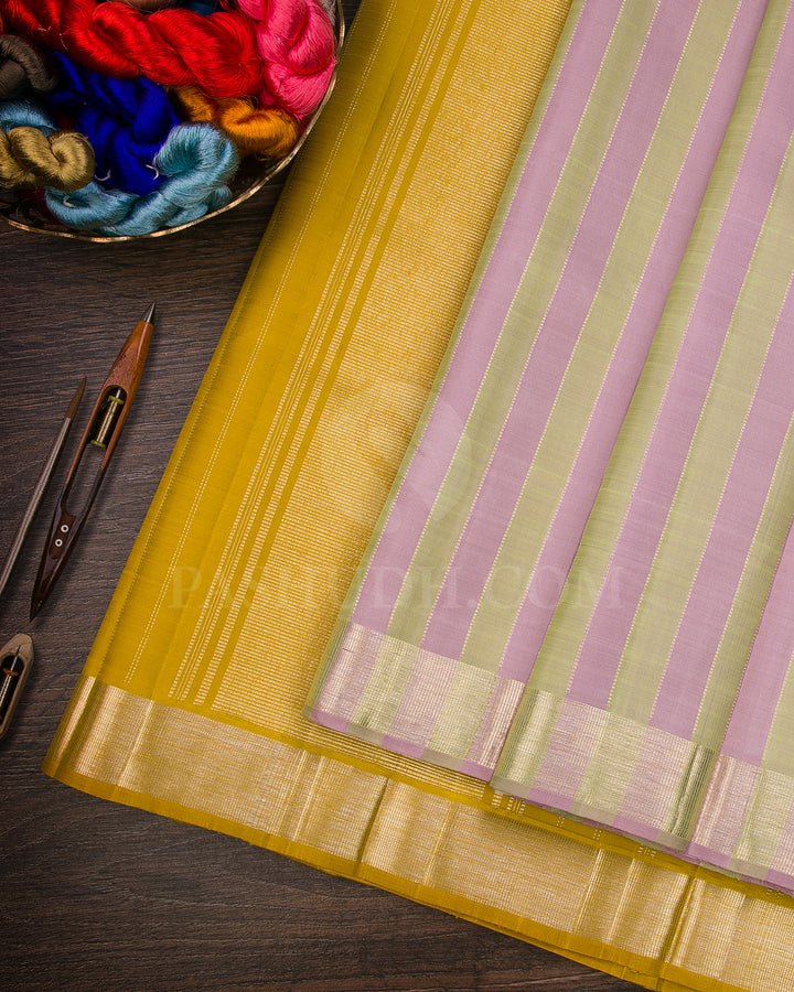 Lavender, Light Green and Mustard Yellow Traditional Kanjivaram Silk Saree - SVJ21