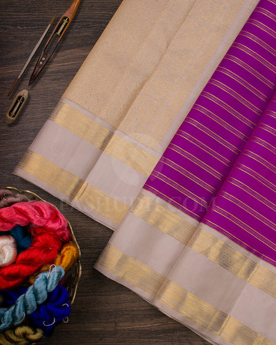 Violet And Cream Traditional Kanjivaram Silk Saree - SVJ27