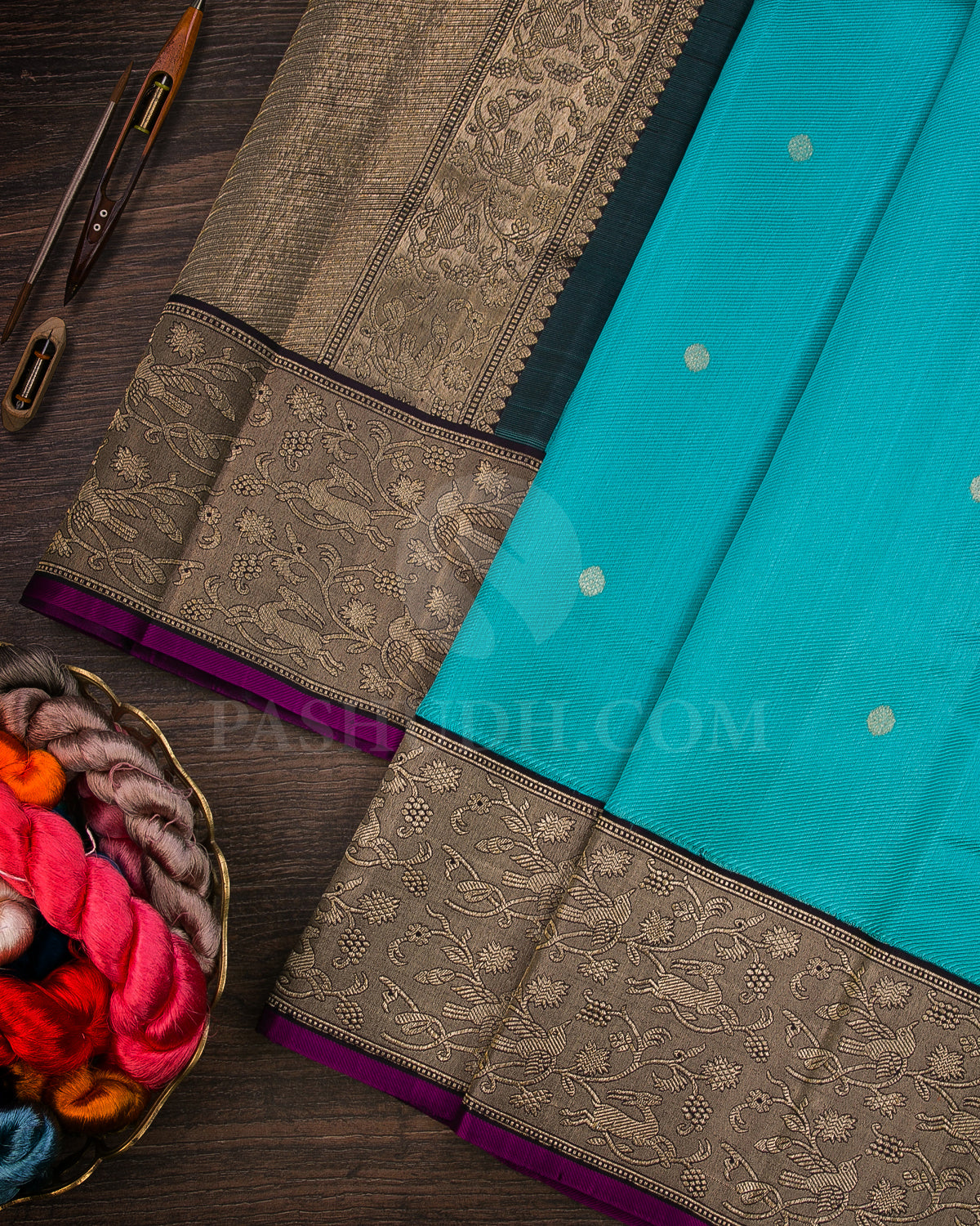 Sky Blue and Aubergine Kanjivaram Silk Saree - S1200(A)