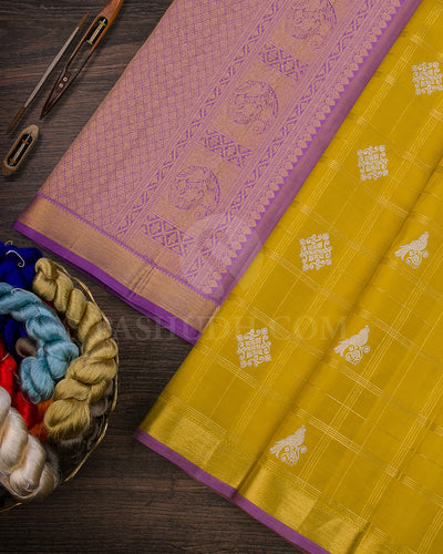 Tuscany Yellow And Lavender Traditional Kanjivaram Silk Saree 