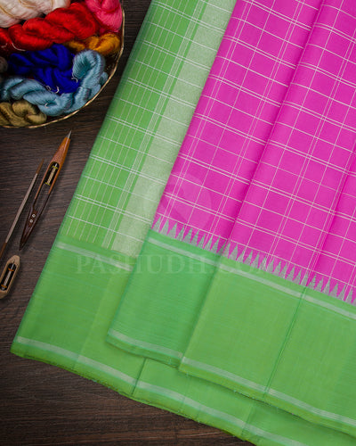 Rose Pink And Leaf Green Traditional Kanjivaram Silk Saree - AK9