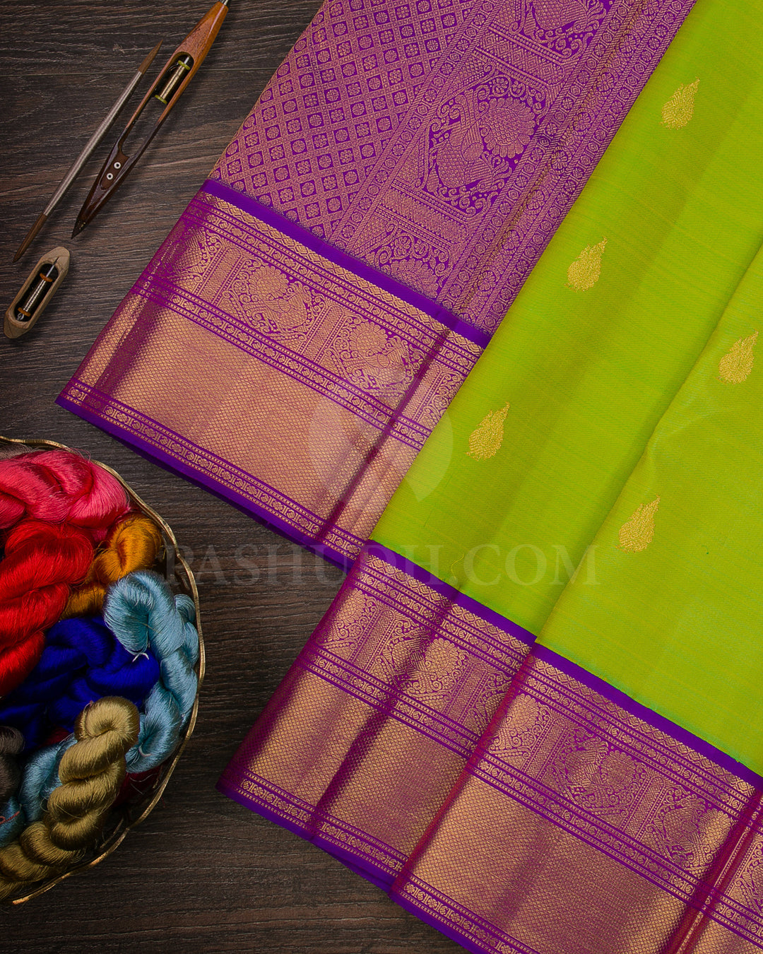 Parrot Green And Violet Traditional Kanjivaram Silk Saree - SVJ12