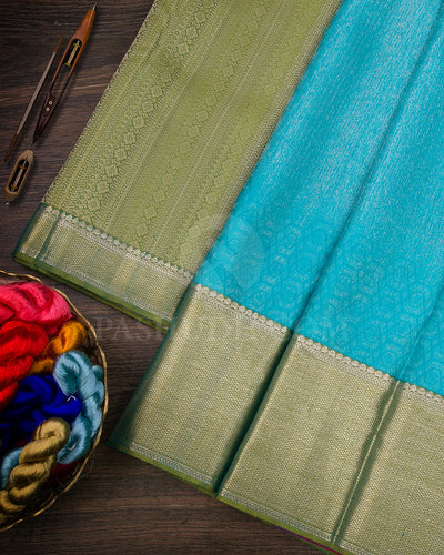 Turquoise Blue And Olive Green Kanjivaram Silk Saree - D527(C)