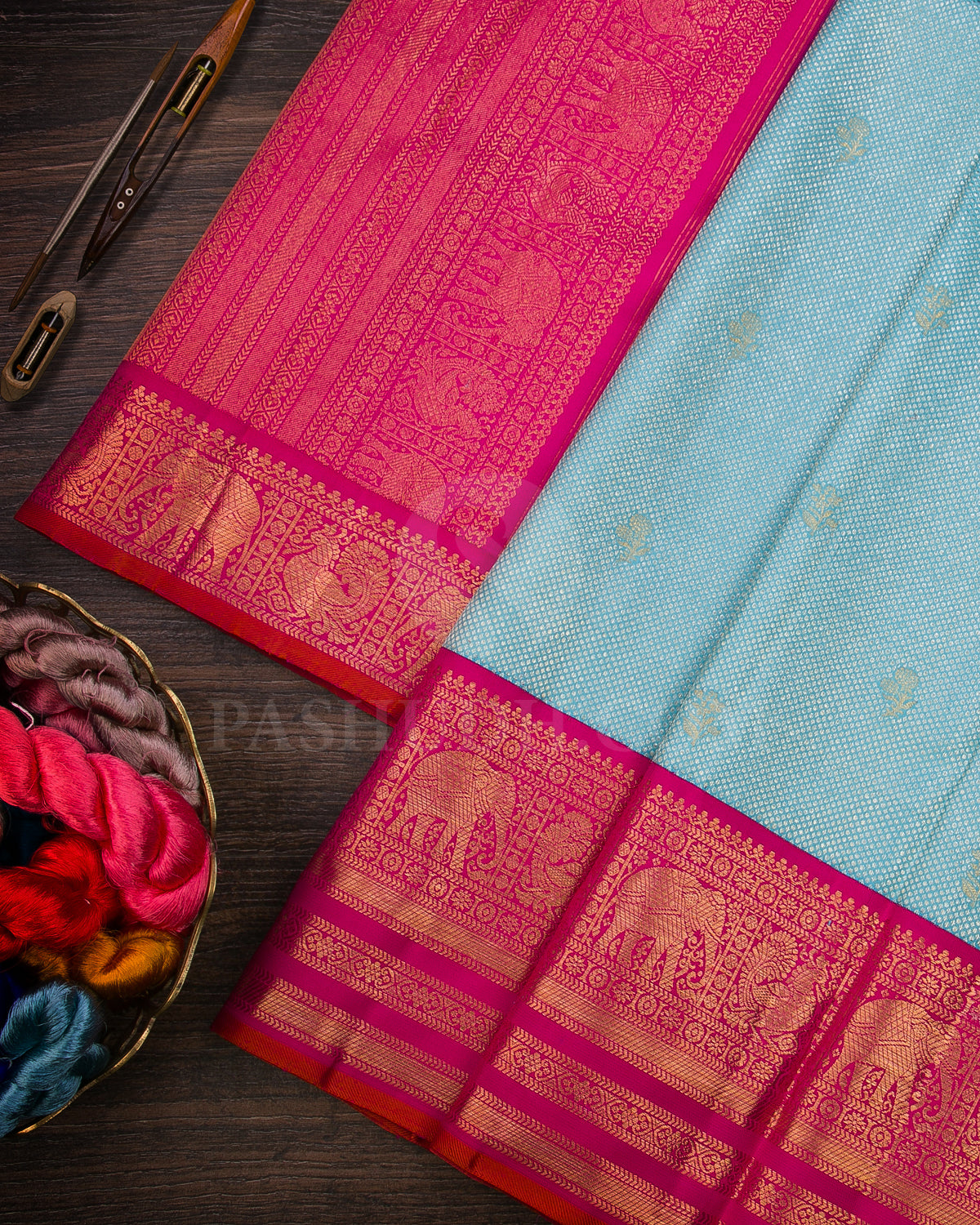 Sky Blue and Rani Pink Kanjivaram Silk Saree - S1265(A)