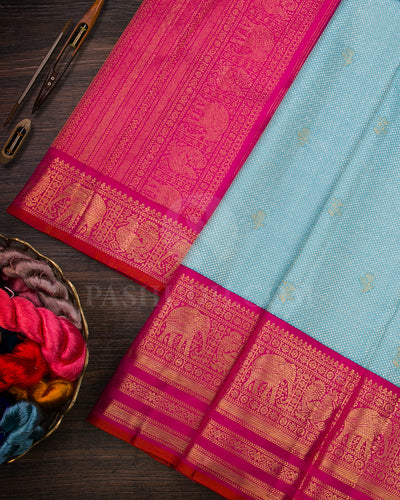 Sky Blue and Rani Pink Kanjivaram Silk Saree - S1265(A)