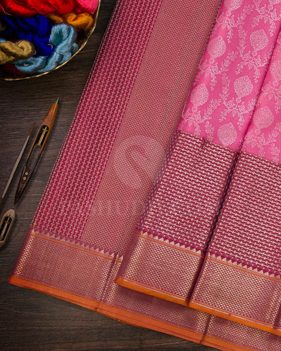 Baby Pink And Rouge Pink Kanjivaram Silk Saree - DT260(B)