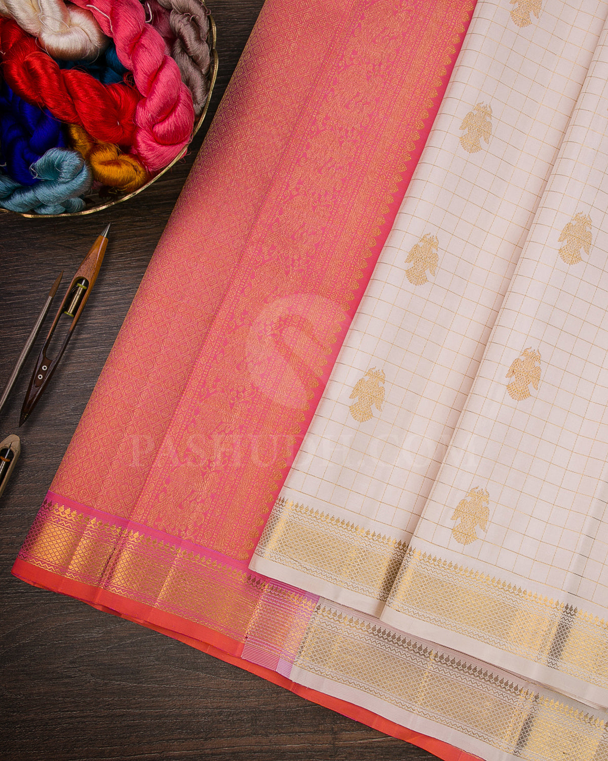 Off White And Peach Traditional Kanjivaram Silk Saree - SVJ32