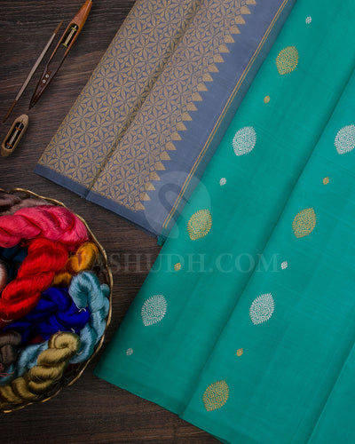 Sea Green and Grey Borderless Traditional Kanjivaram Silk Saree - SVJ26