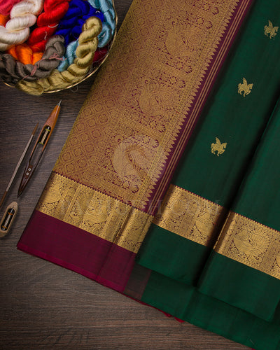 Bottle Green And Maroon Traditional Kanjivaram Silk Saree - SVJ19