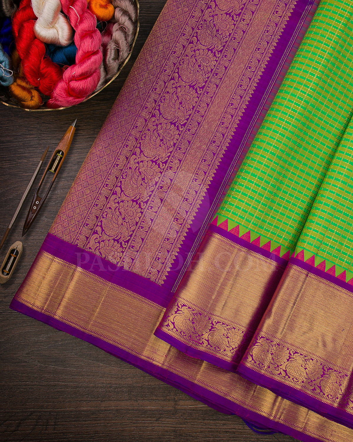 Parrot Green And Violet Traditional Kanjivaram Silk Saree - SVJ13