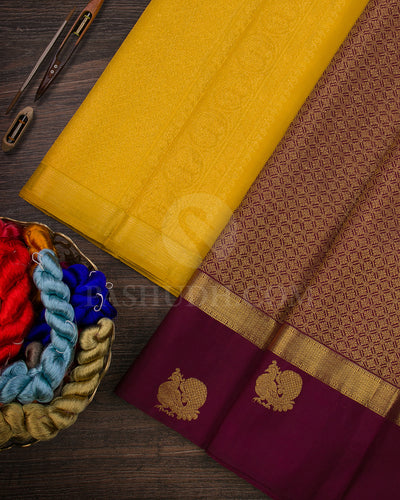 Arakku And Mustard Yellow Vintage Kanjivaram Silk Saree - SVJ9