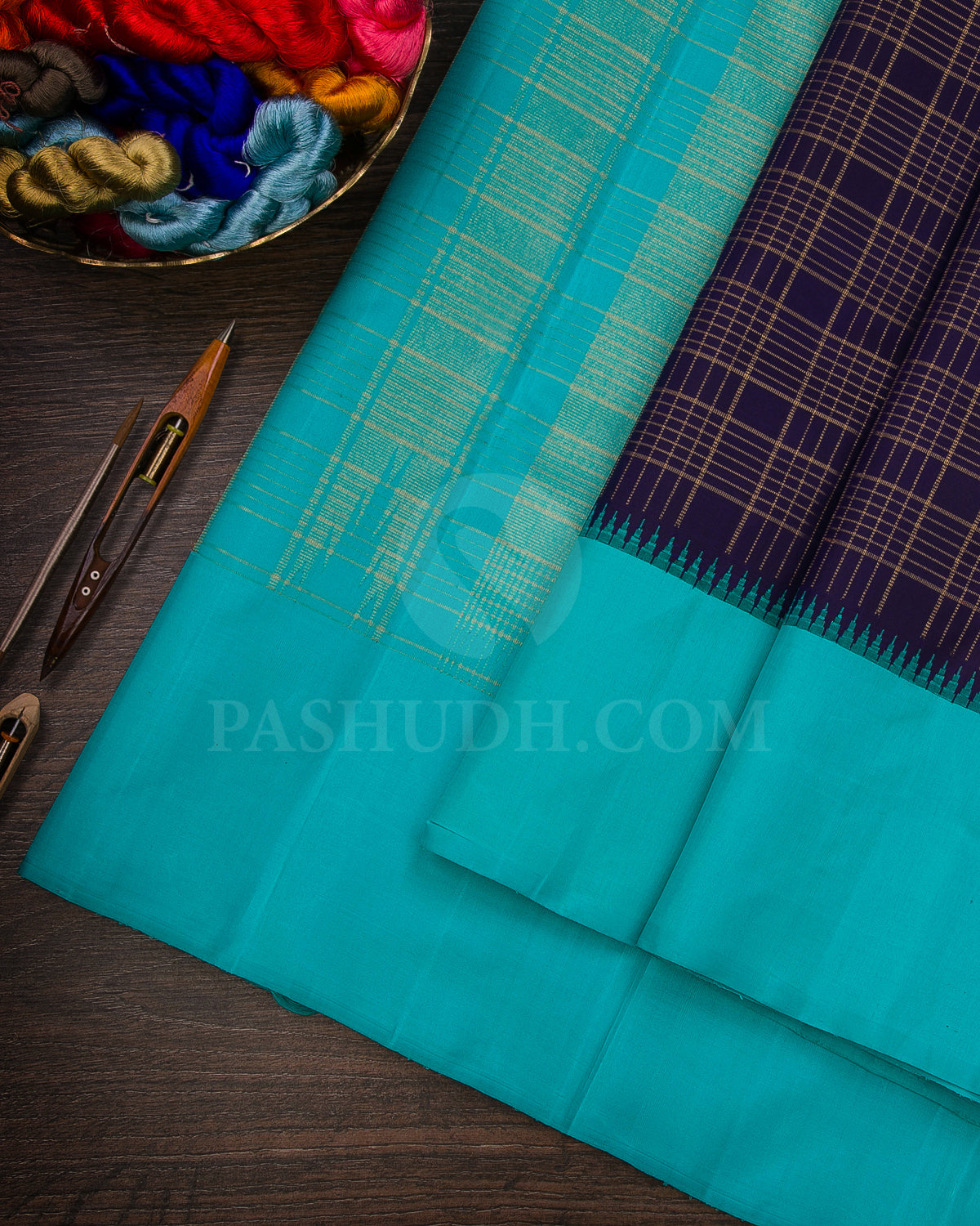 Purple And Turquoise Traditional Kanjivaram Silk Saree - S1267(A)