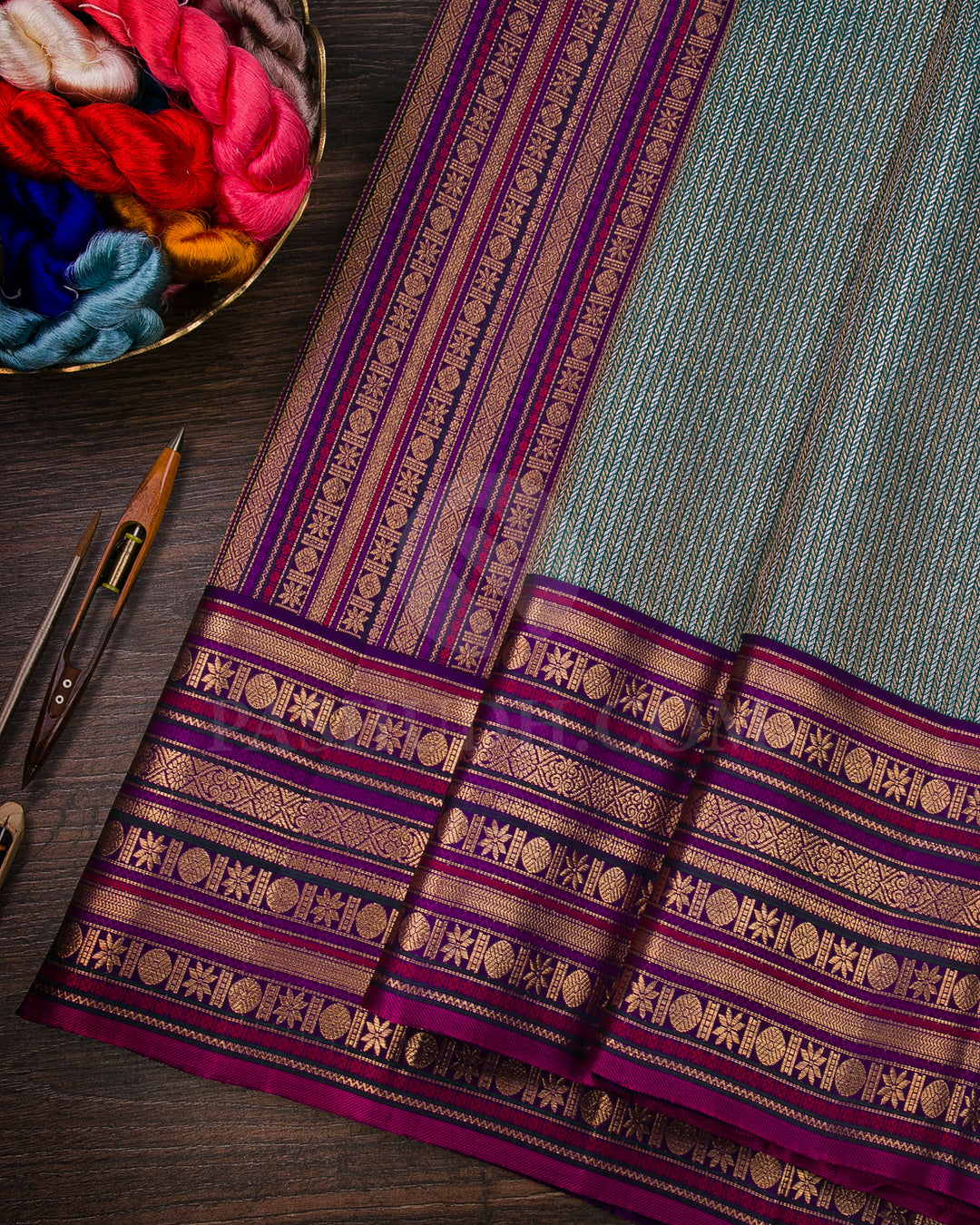 Peacock Green And Violet Kanjivaram Silk Saree - S1062(D)