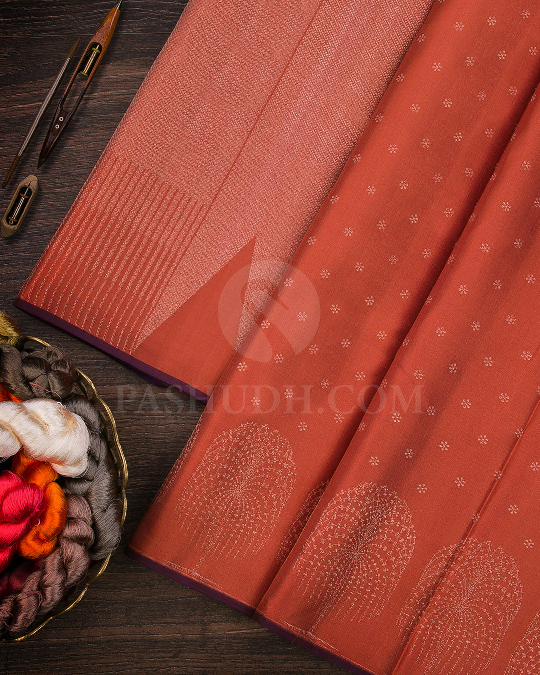 Mild Chocolate Brown And Purple Borderless Kanjivaram Silk Saree -D544(C)