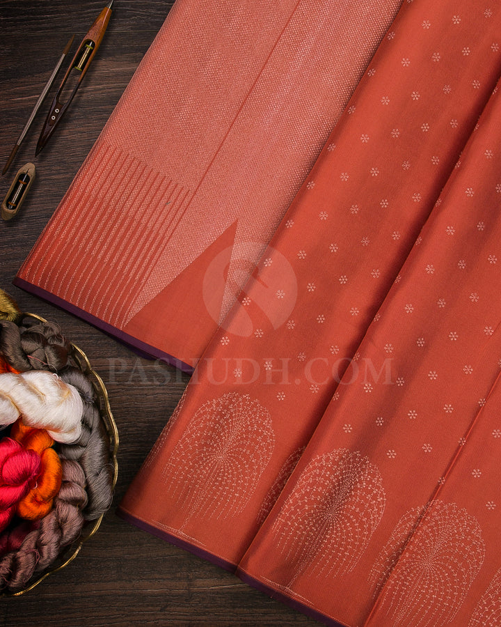 Mild Chocolate Brown And Purple Borderless Kanjivaram Silk Saree -D544(C)