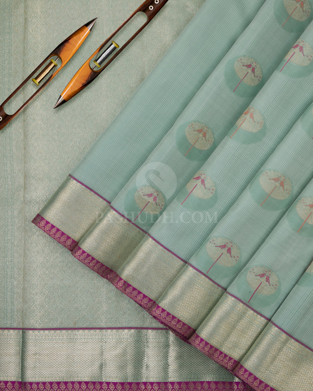 Mint Green Kanjivaram Silk Saree - S735 -  vIEW 3