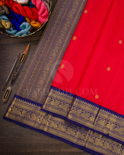 Bright Red And Royal Blue Traditional Kanjivaram Silk Saree - K2