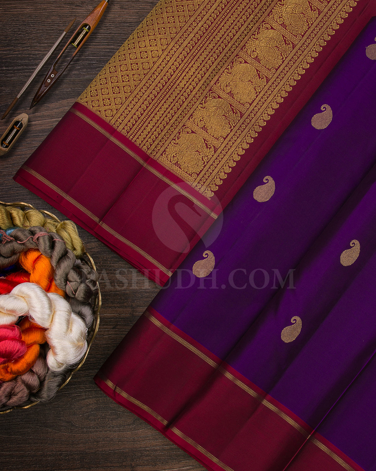 Royal Violet And Maroon Kanjivaram Silk Saree - K6