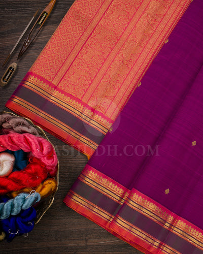 Violet Shot Pink And Peach Traditional Kanjivaram Silk Saree - SVJ15