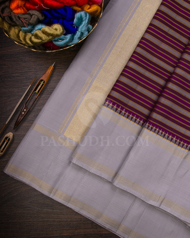Multicolour and Grey Traditional Kanjivaram Silk Saree - AK7