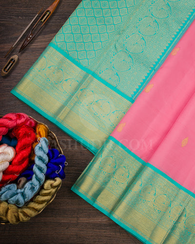 Baby Pink And Sky Blue Traditional Kanjivaram Silk Saree - SVJ33