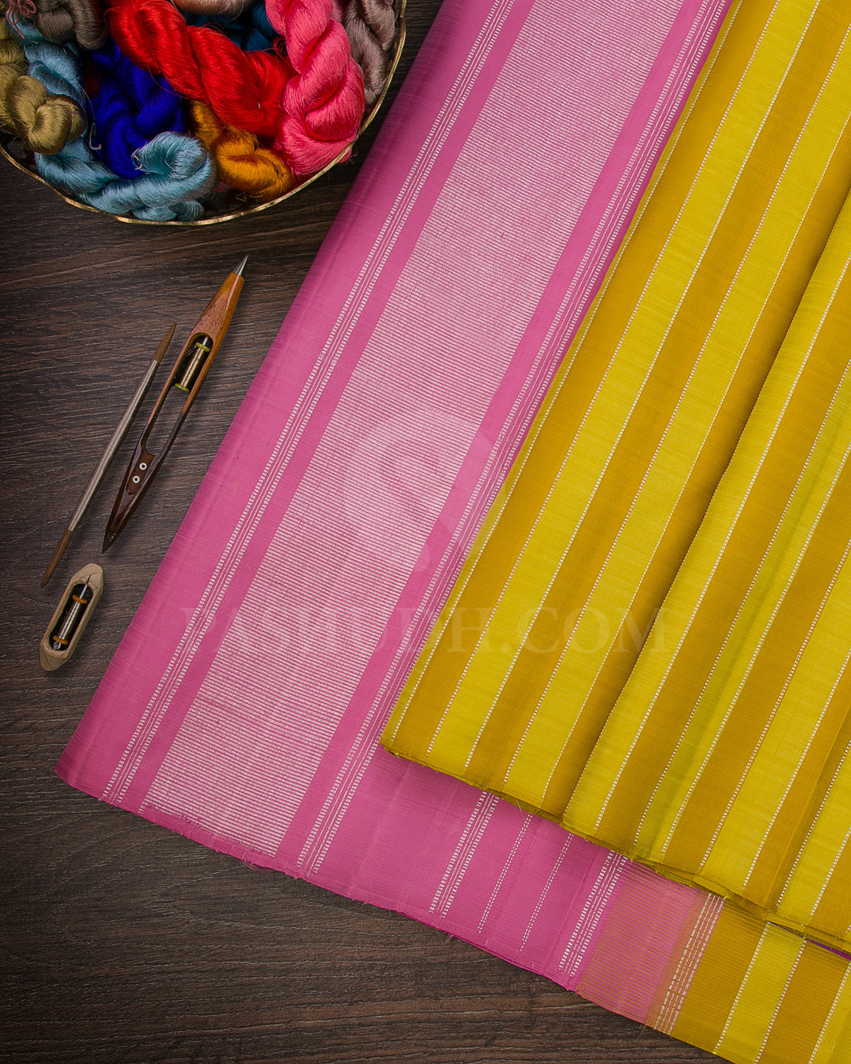 Tuscany Yellow, Mustard And Baby Pink Borderless Traditional Kanjivaram Silk Saree - SVJ3