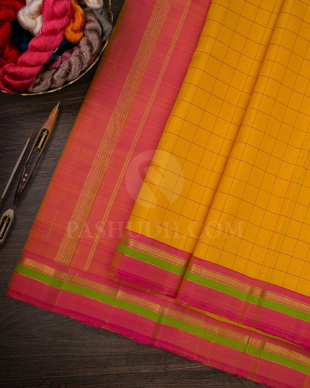 Yellow And Pink Kanjivaram Silk Saree - SVJ35